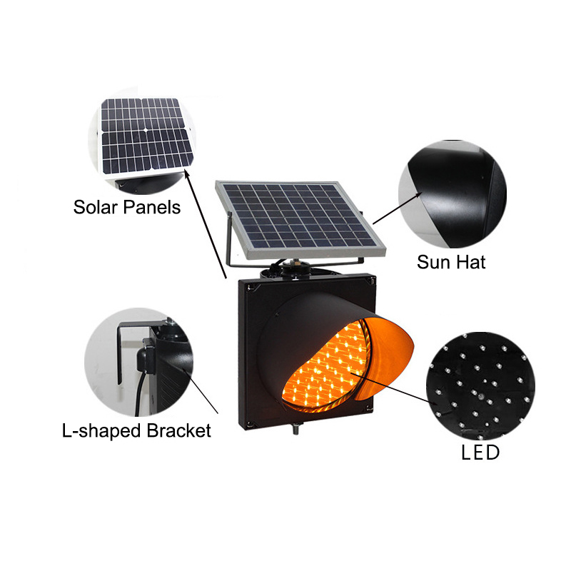 300mm Diameter Powered Traffic Safety Warning Light Solar Yellow Flashing Light